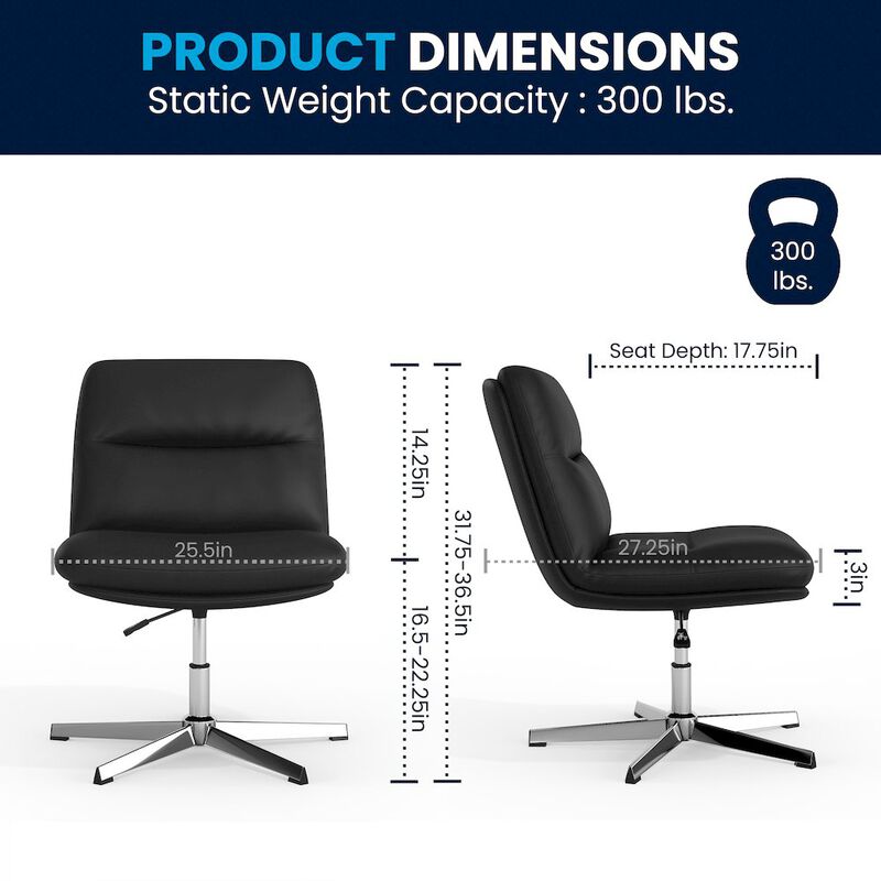 Flash Furniture Black Padded LeatherSoft Armless Stationary Task Office Chair, Chrome Frame image number 9