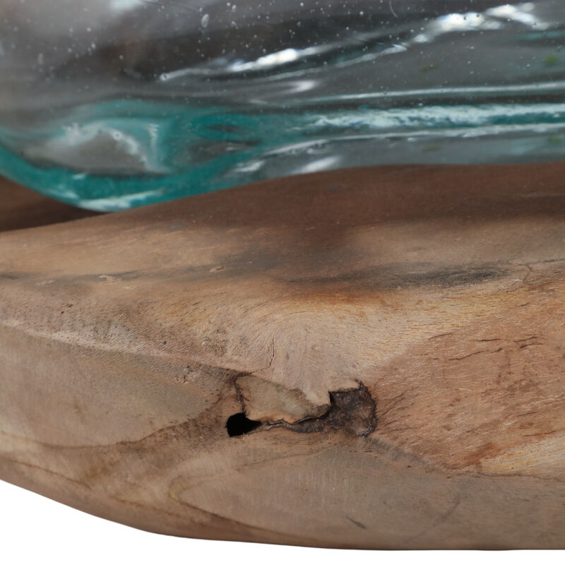 20x12" Glass Vase On Teak Wood, Clear/natural image number 5