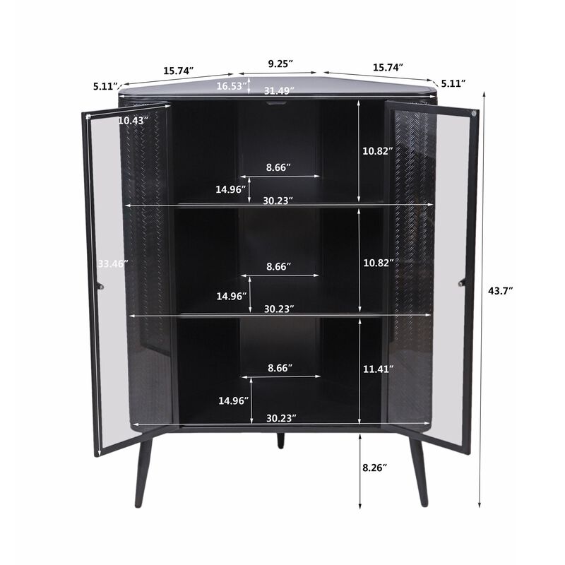 Clihome Modern 3-Tier Corner Storage Cabinet with Tempered Glass Doors, Removeable Shelves & Metal Frame - Freestanding Space-Saving Organizer