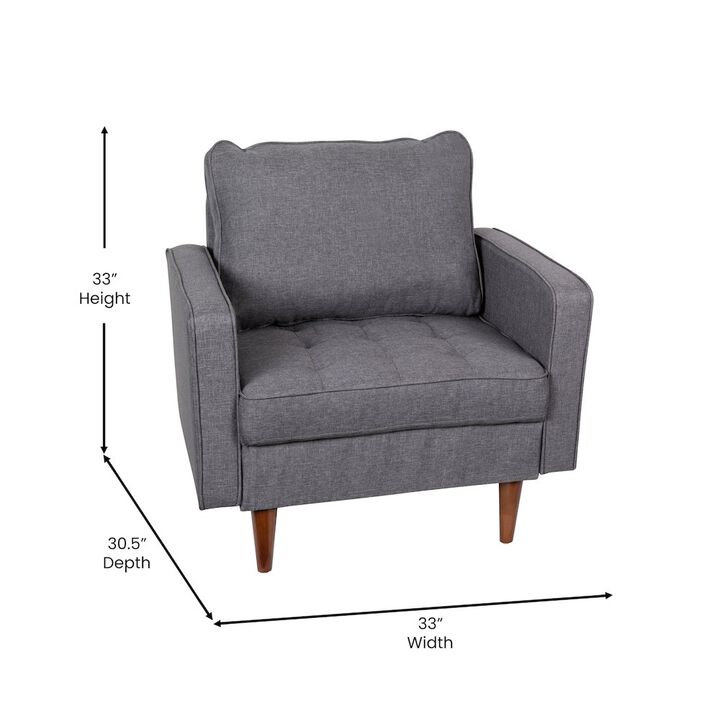 Flash Furniture Armchair with Tufted Faux Linen Upholstery, Solid Wood Legs in Dark Gray