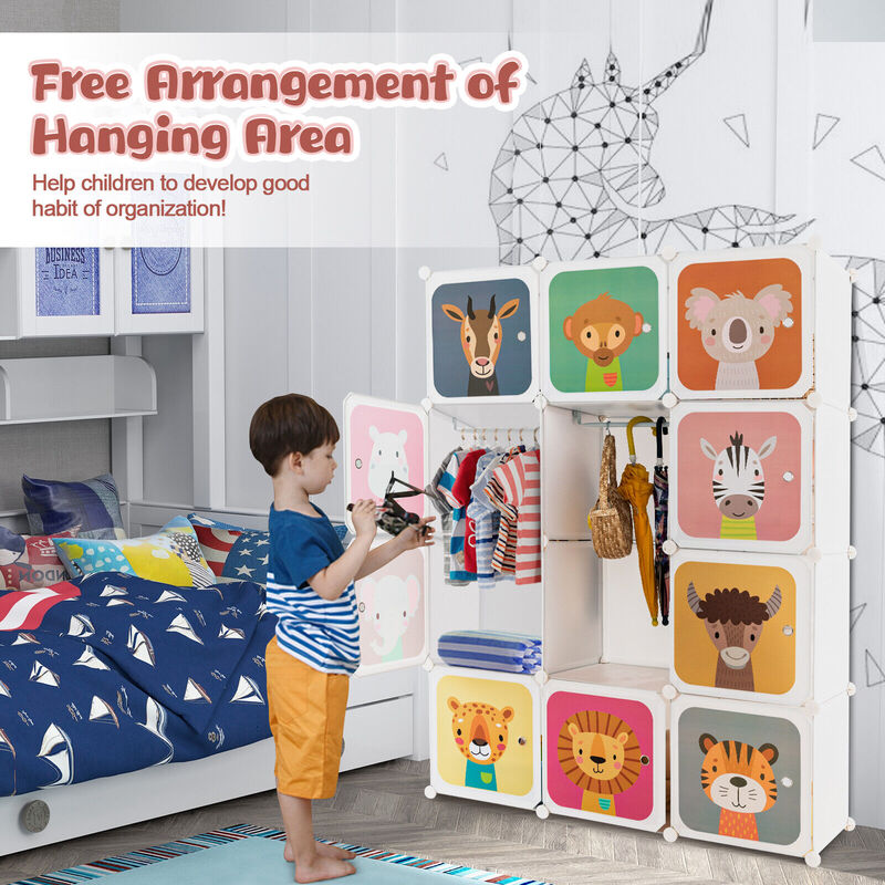 12 Cube Kids Wardrobe Closet with Hanging Section and Doors image number 4
