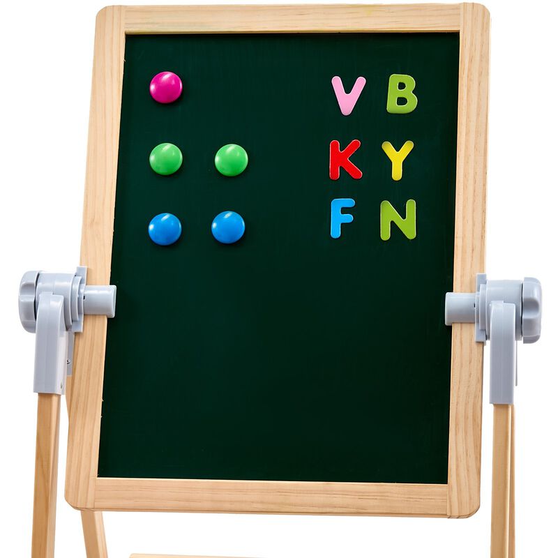 2-in-1 Wooden Kids Art Easel Double-Sided Magnetic Whiteboard & Chalkboard Adjustable Stand image number 9