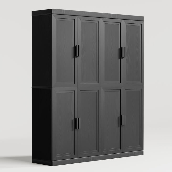 72" High Black Wood Grain Decorative Storage Cabinet with Sufficient Space for 12 Shelves