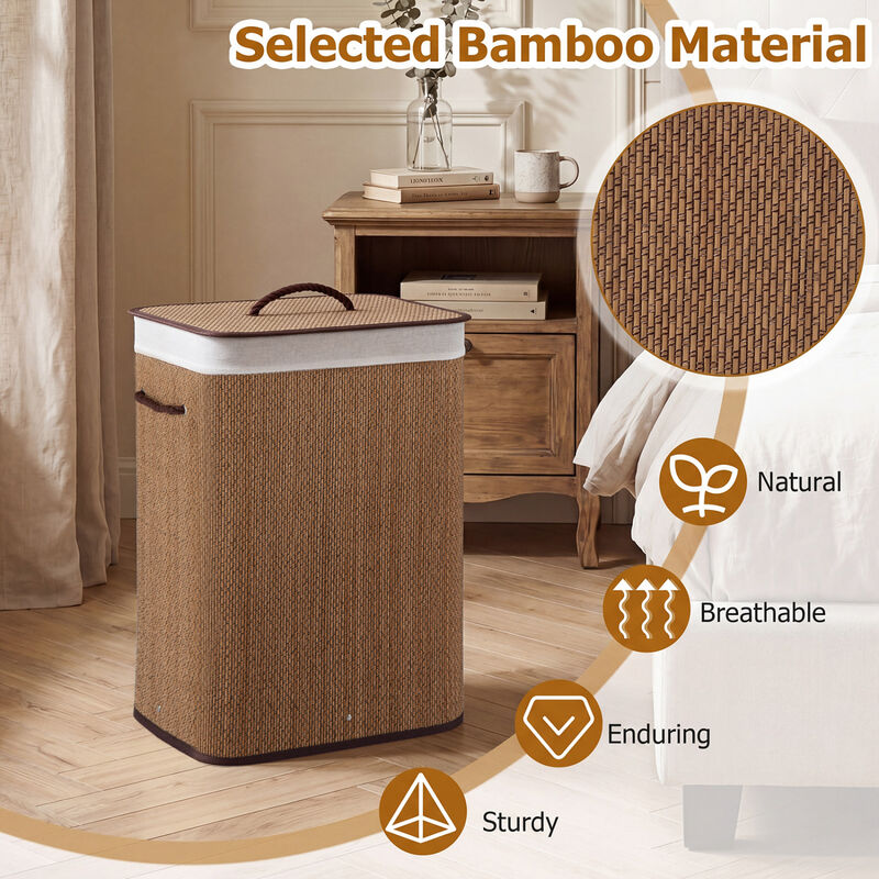 19 Gal Wicker Clothes Hamper with Removable Liner and Carry Handles image number 4