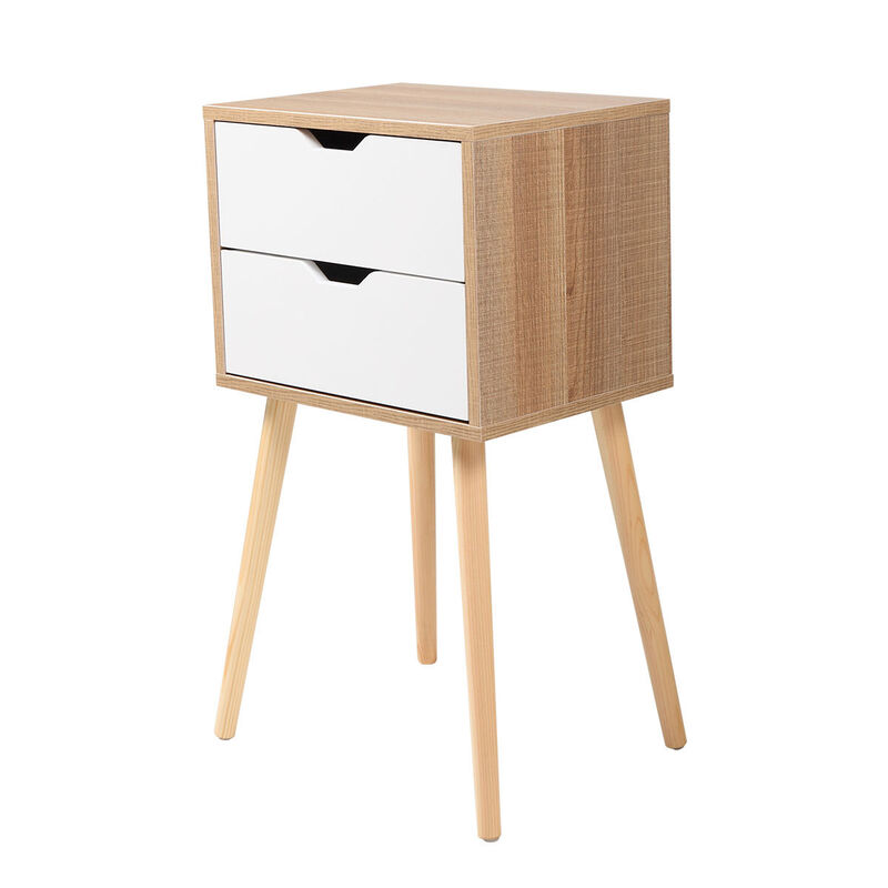 Set of 2 Wooden Modern Nightstand with 2 Drawers and 4 Solid Splayed Legs, Living Room White