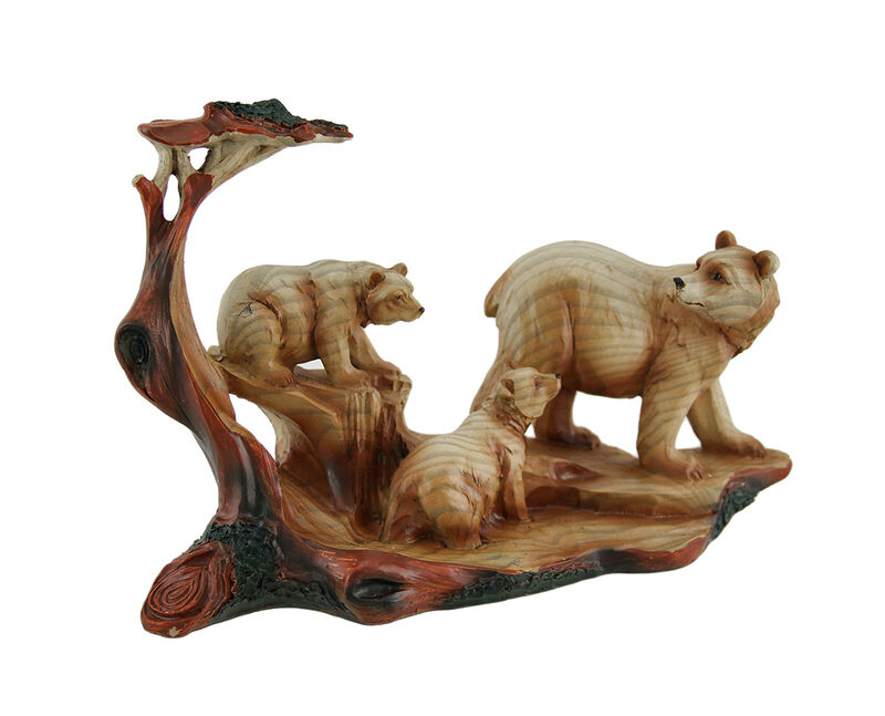 Mother Bear and Cubs Carved Wood Look Resin Statue image number 0