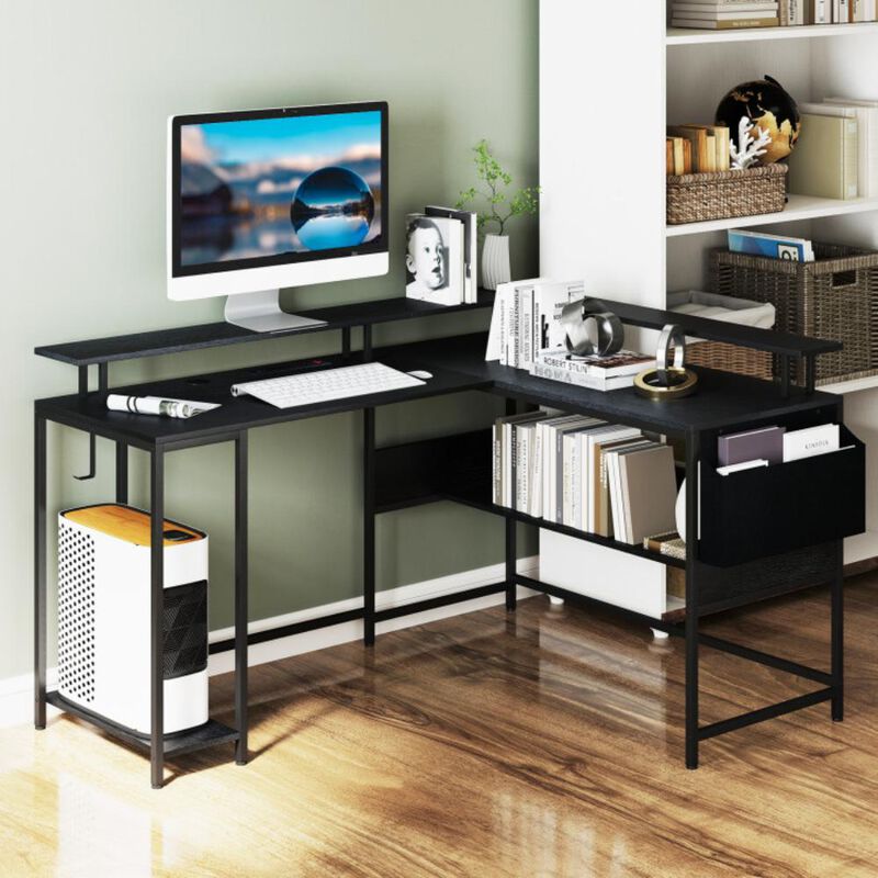 Hivvago L-Shaped Gaming Desk with LED Lights and Power Outlets Home Office Computer Desk