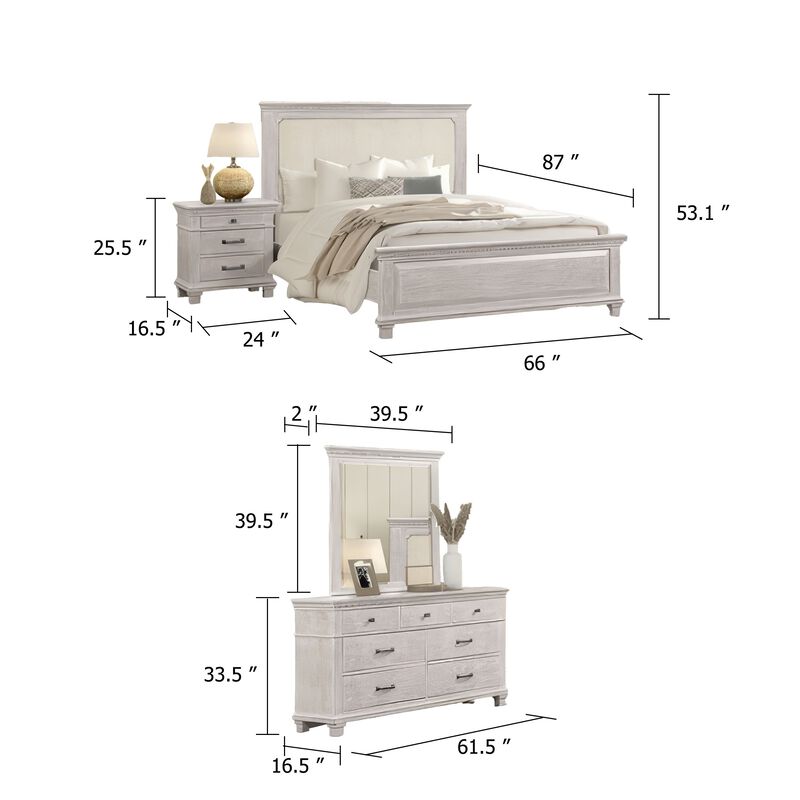 Leyne 4pc Queen Bedroom Set, Cream Upholstery, Weathered Gray image number 4