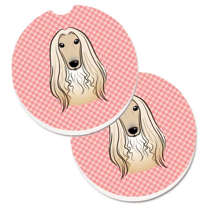 Caroline's Treasures Checkerboard Pink Afghan Hound Set of 2 Cup Holder Car Coasters BB1244CARC, 2.56, Multicolor