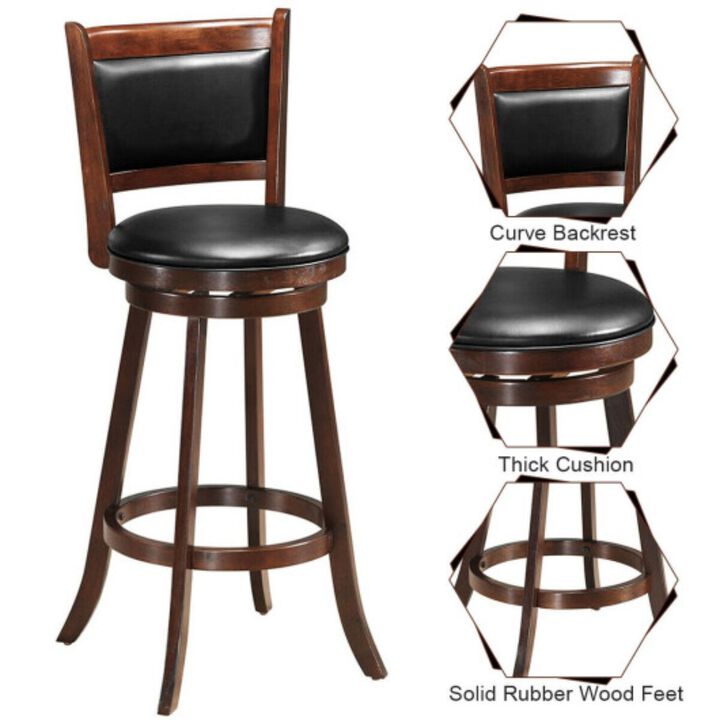 29 Inch Swivel Bar Height Stool Wooden Upholstered Dining Chair