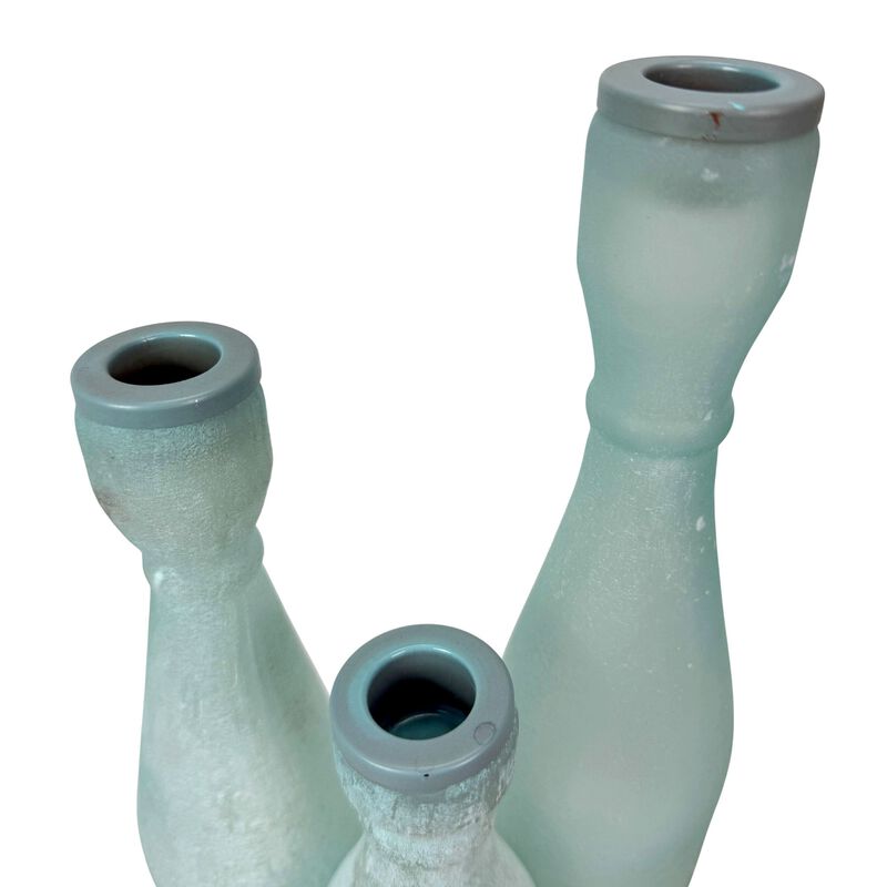 Frosted Glass Taper Candle Holder Set Of 3, Tallest 10 In Blue-Green image number 2