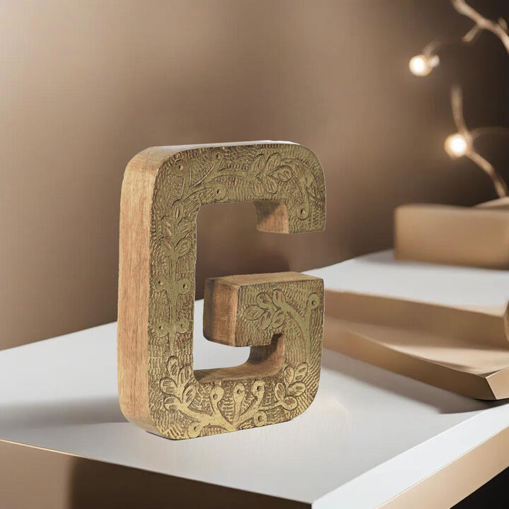 Vintage Natural Gold Handmade Eco-Friendly "G" Alphabet Letter Block For Wall Mount & Table Top Décor
