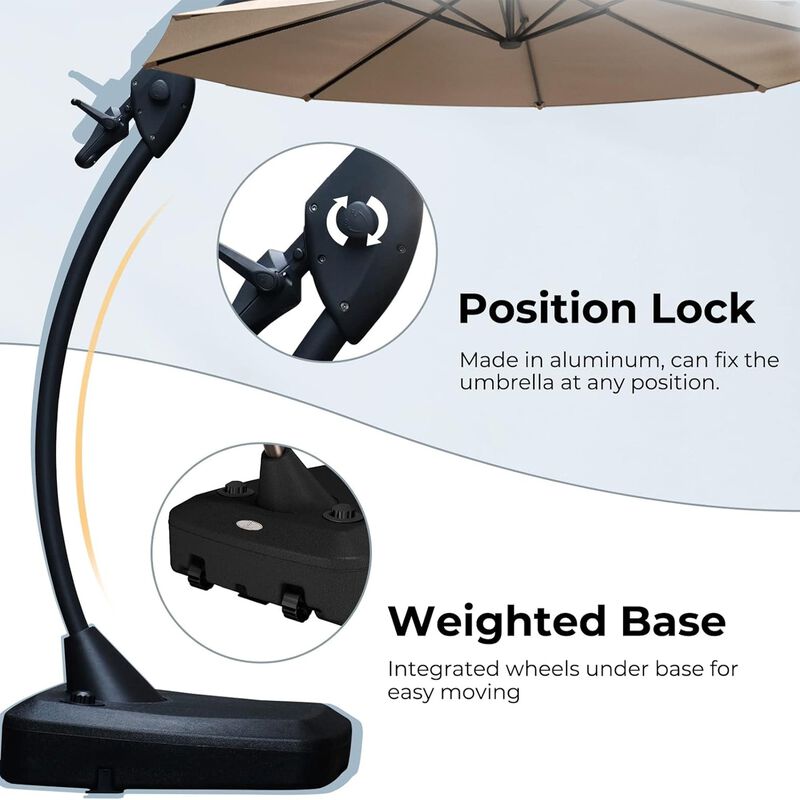 Mondawe 12ft Premium Cantilever Umbrella,With Sunbrella Fabric And Wheels 8 Steel Ribs Umbrella