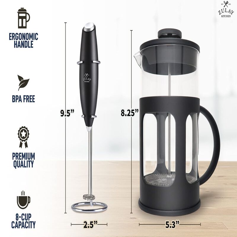 Premium French Press Coffee Pot and Milk Frother Set