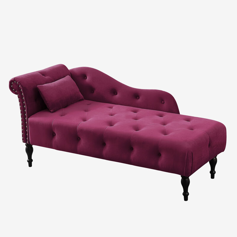 Merax Velvet Chaise Lounge Buttons Tufted Nailhead Trimmed Solid Wood Legs image number 1