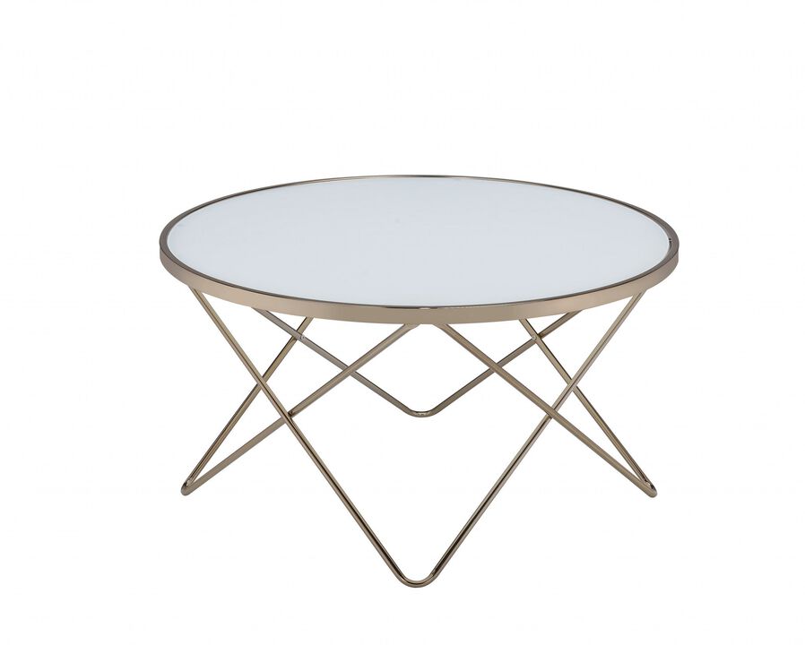 Homezia 34" X 34" X 18" Frosted Glass Champagne Coffee Table