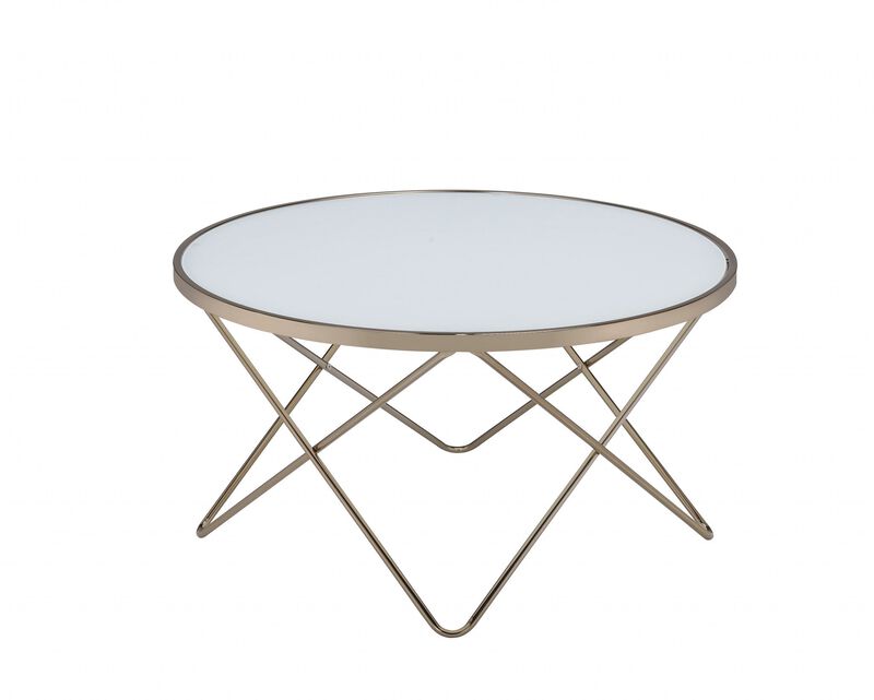 Homezia 34" X 34" X 18" Frosted Glass Champagne Coffee Table