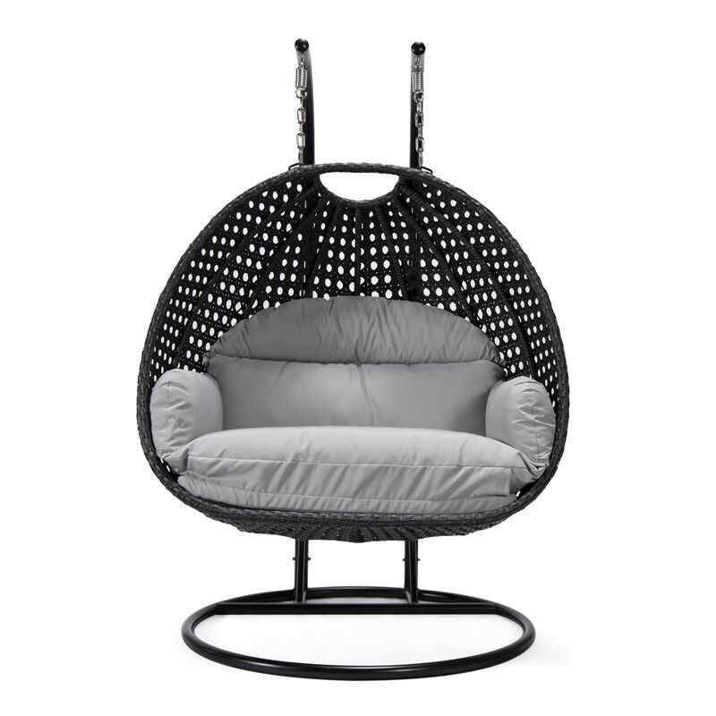 LeisureMod Mendoza Charcoal Modern Wicker Hanging 2 person Egg Swing Chair Removable Cushion image number 3