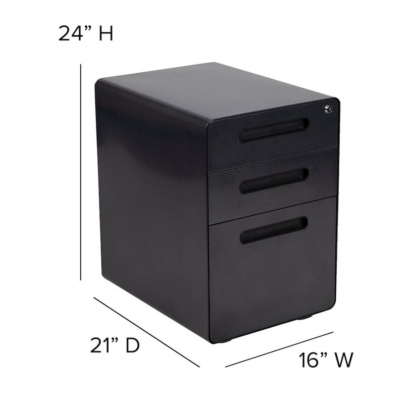 Flash Furniture 3-Drawer Mobile Locking Filing Cabinet with Anti-Tilt Mechanism, Black image number 3