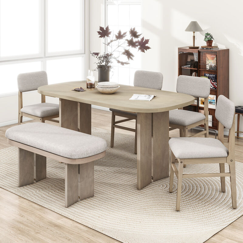 Whisen Farmhouse 6-Piece Dining Table Set with Bench and 4 Upholstered Chairs - Espresso
