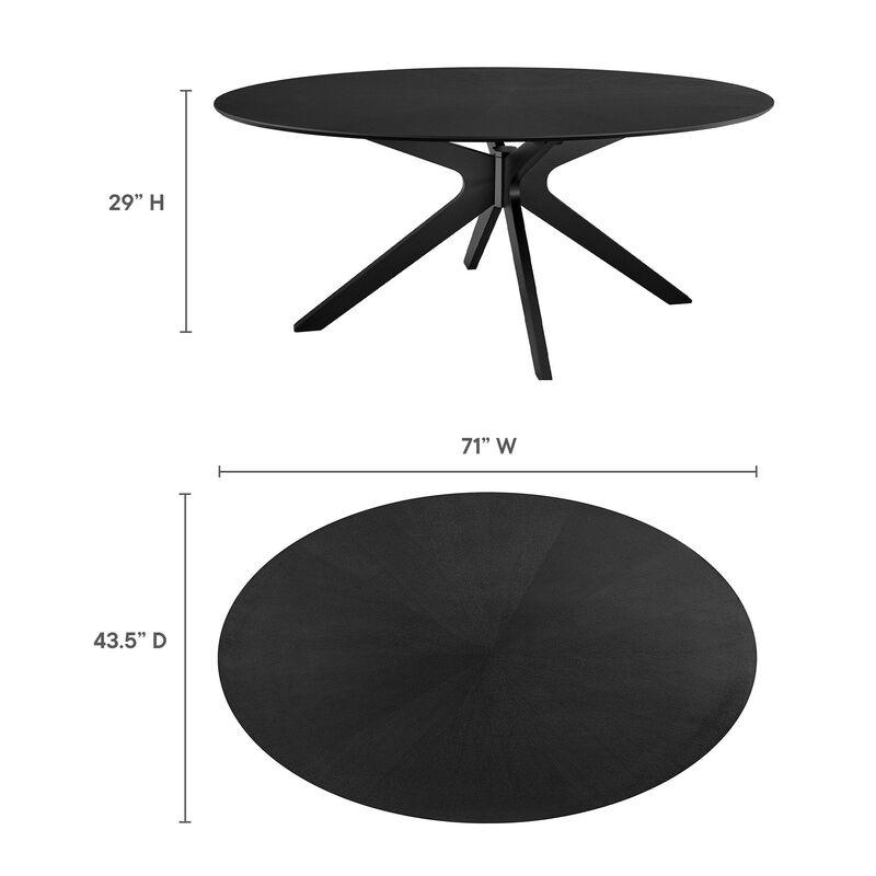 Modway Crossroads 71" Oval Wood Dining Table, Wood Veneer, Seats 6, Easy to Assemble in Black image number 2