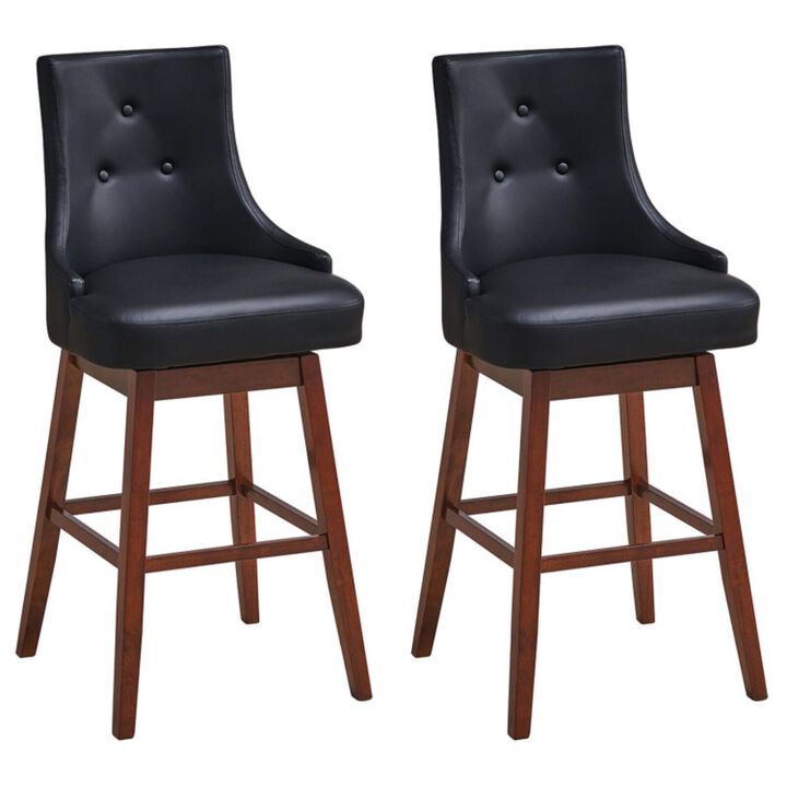 Hivvago 2 Pieces Pub Height Swivel Upholstered Bar Stools with Wood Legs-29 inches