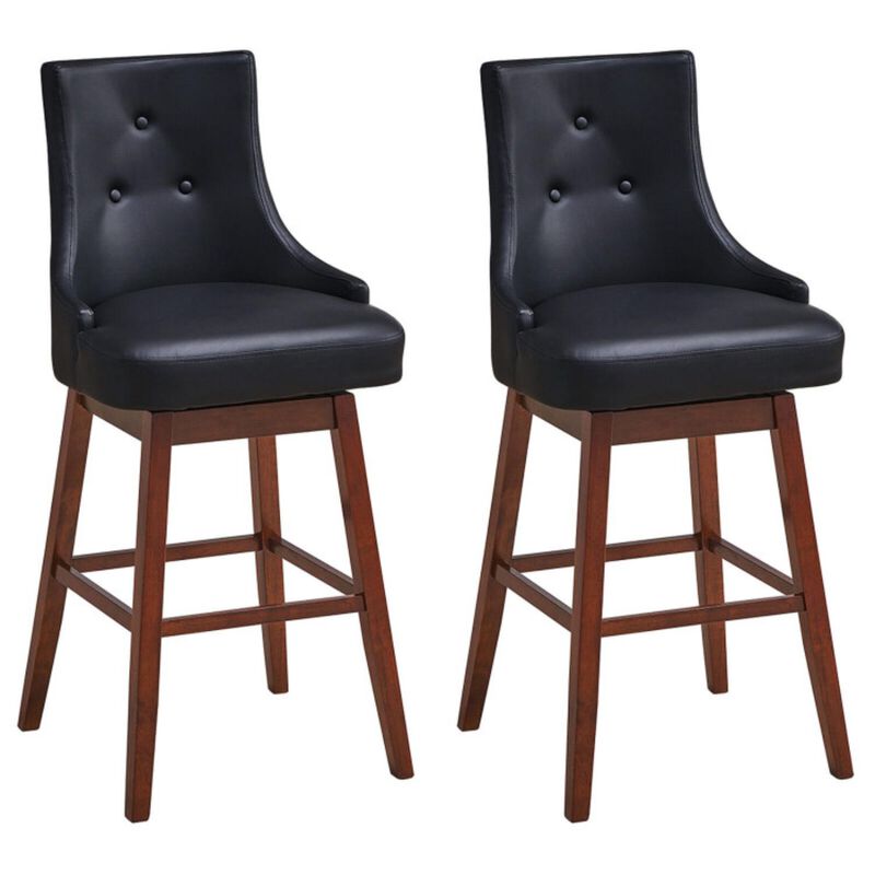 Hivvago 2 Pieces Pub Height Swivel Upholstered Bar Stools with Wood Legs-29 inches
