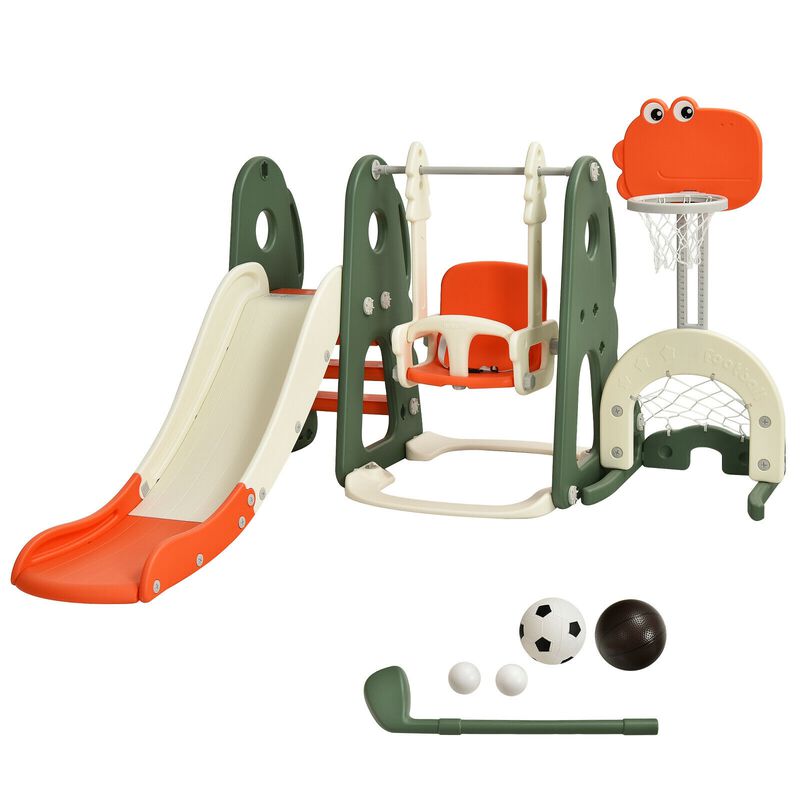 Toddler 6-in-1 Slide and Swing Set with Ball Games for Active Play