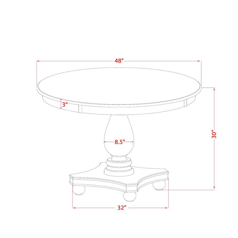 Round Dining Table with Pedestal, Rustic Rubberwood Table in Sandblasting Antique Walnut