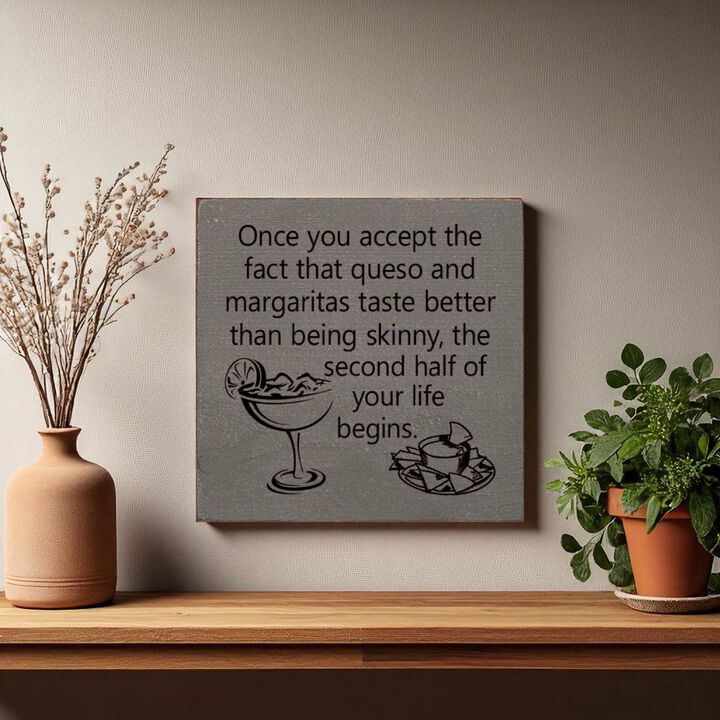Funny Queso and Margarita Quote Wood Sign Kitchen Wall Decor
