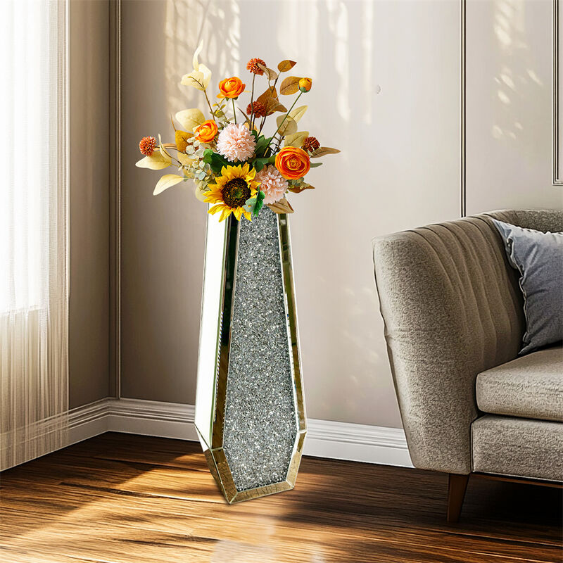 Tall Crushed Diamond Floor Vase Luxury Container for Dried Flower Arrangements image number 3