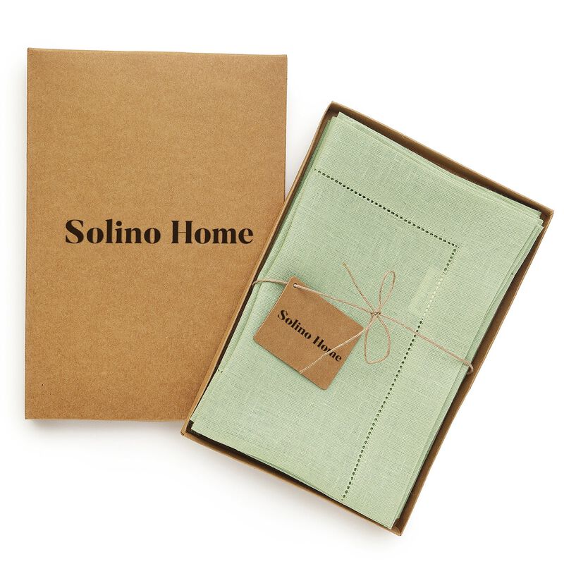 Solino Home 100% Pure Linen Dinner Napkins 20 x 20 Inch Set of 4 - Classic Hemstitch