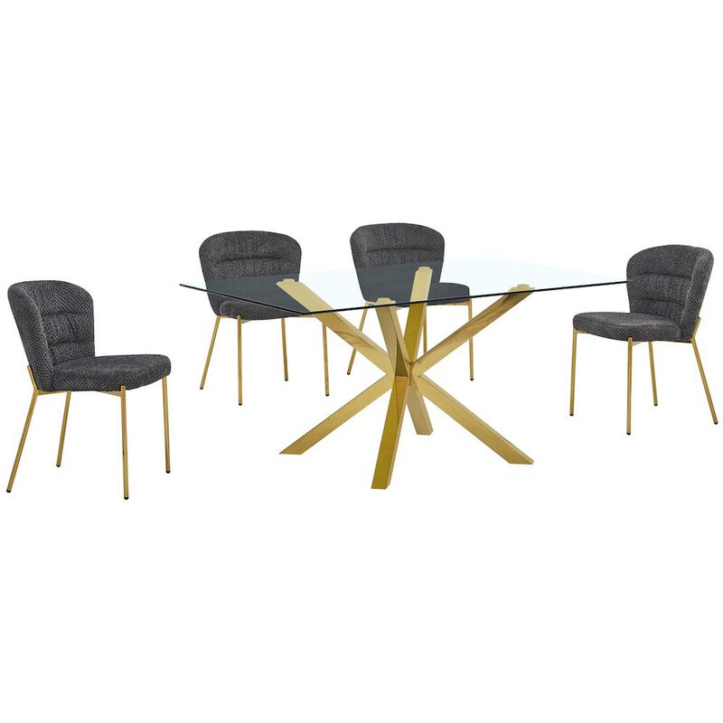 Best Quality Furniture Rectangle Tempered Glass Dining Table With 4 Dark Grey Side Chairs