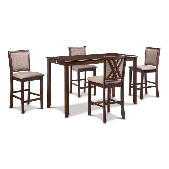 New Classic Furniture Amy 5-pc Wood Rectangle Counter Set with 4 Chairs in Cherry