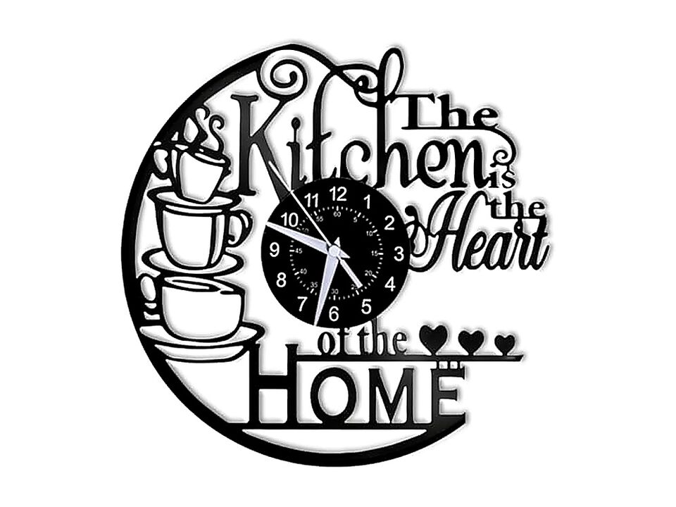 12 Inch Kitchen Wall Clock Vinyl Record Style Heart Silent Non Ticking Battery