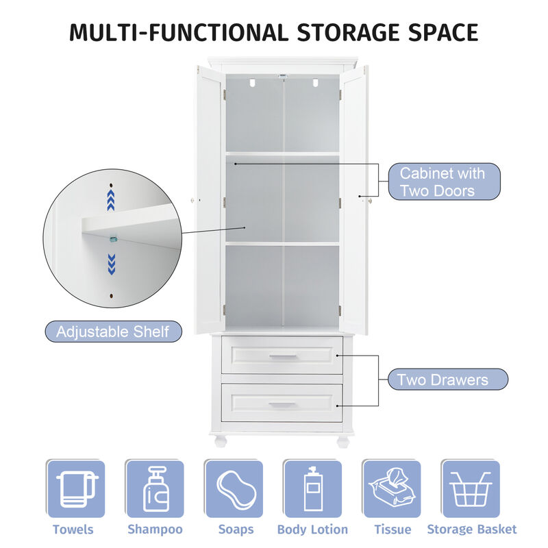 Streamdale Tall Storage Cabinet With Two Drawers For Bathroom/Office image number 3