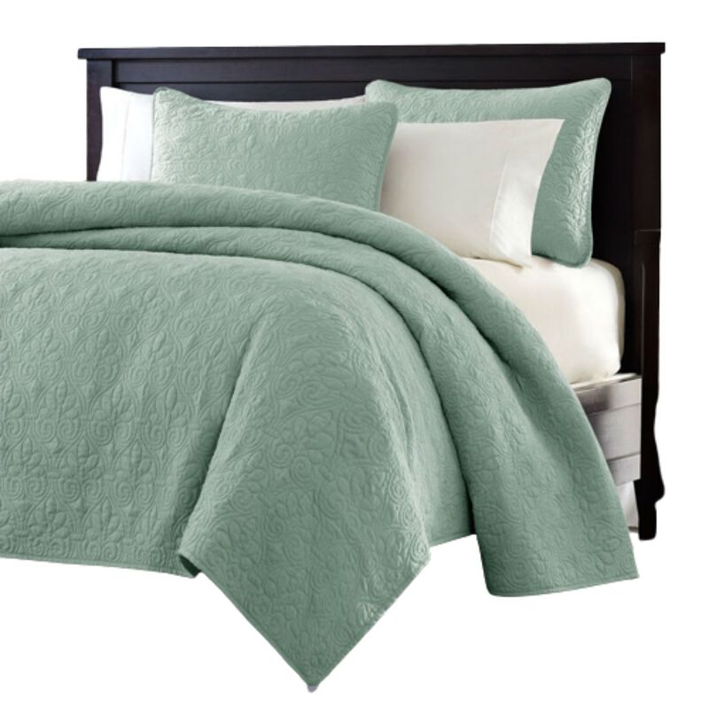 Hivvago King size Seafoam Green Blue Coverlet Set with Quilted Floral Pattern