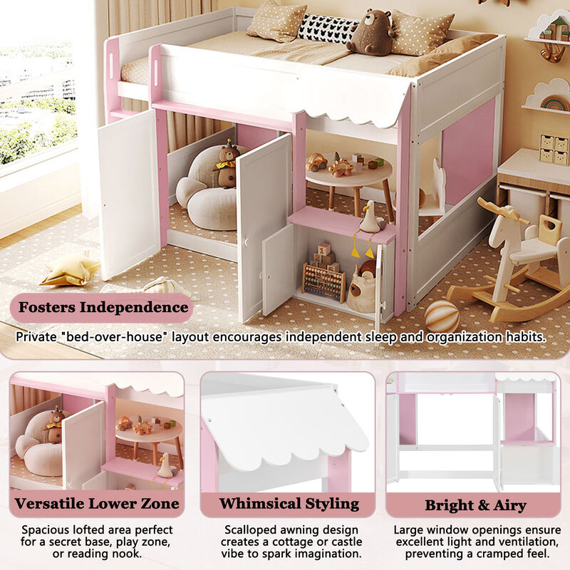 Merax Full Size Whimsical House Loft Bed with Awning & Open Play Zone image number 3