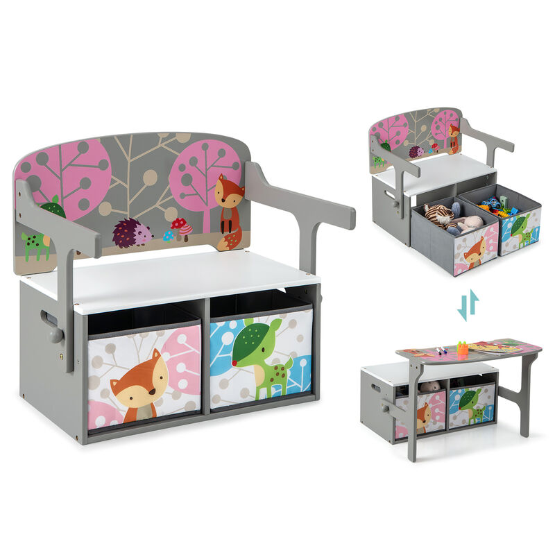 Kids Convertible Activity Bench with 2 Removable Fabric Storage Bins