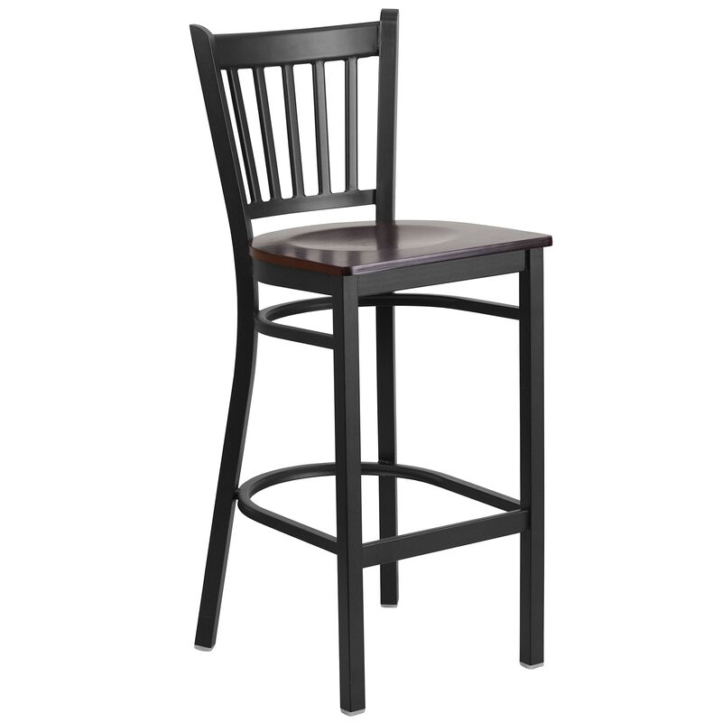 Flash Furniture HERCULES Series Black Vertical Back Metal Restaurant Barstool - Walnut Wood Seat