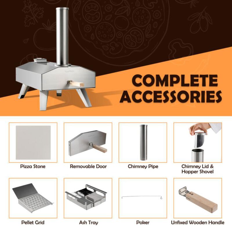 Hivvago Portable Stainless Steel Outdoor Pizza Oven with 12 Inch Pizza Stone