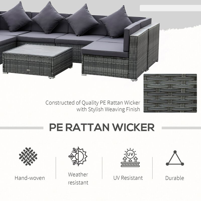 Grey Outdoor Oasis: 7PC PE Rattan Sectional Sofa Set