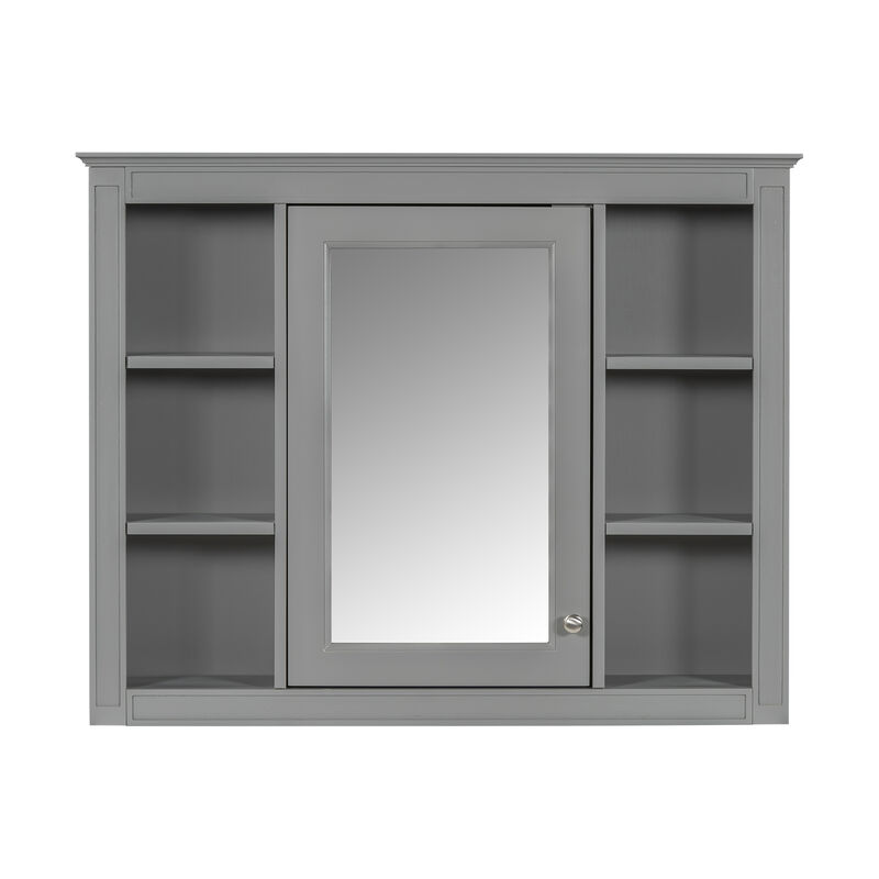 Mirror Medicine Cabinet with 6 Open Shelves for Bathroom Storage