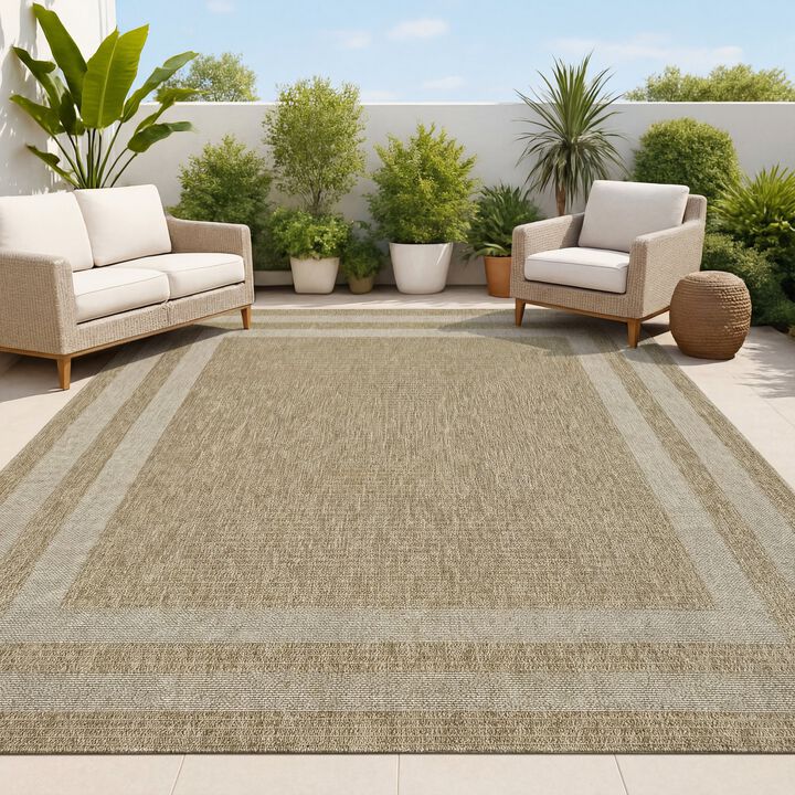 Frenzy Smart Jute Minimalist Boho Inset Border Indoor/Outdoor Area Rug