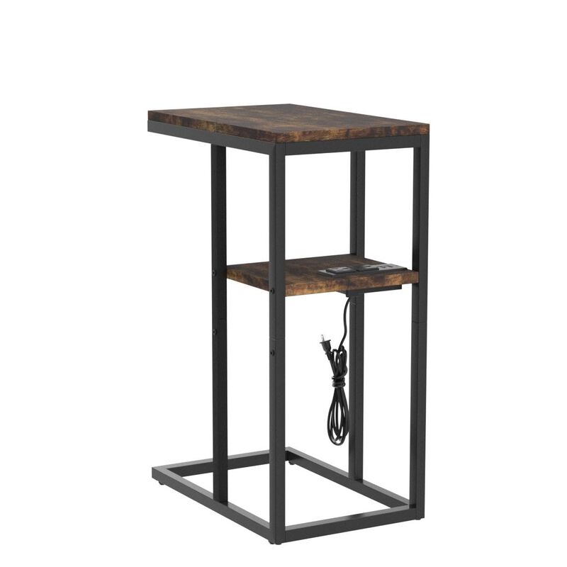 Yoobure C Shaped End Table with Charging Station for Living Room, Bedroom, Sofa Table with USB Ports and Outlets for Small Space