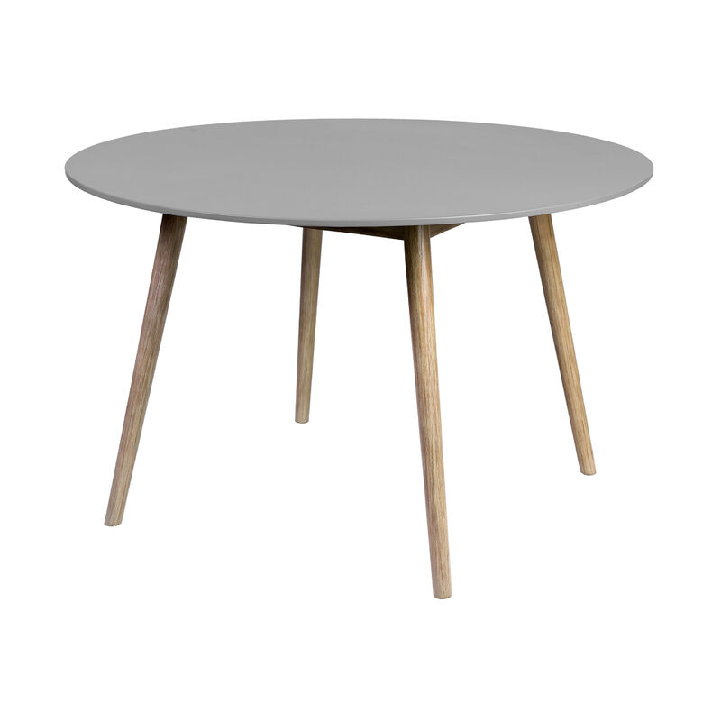 Kilo Dining Table, Brown Wood Legs, 47 Inch Round Gray Superstone Top