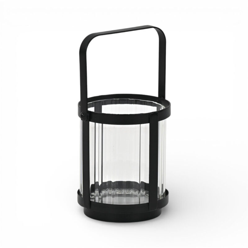 HomeRoots 5" Clear And Black Glass And Metal Tabletop Lantern Candle Holder image number 3
