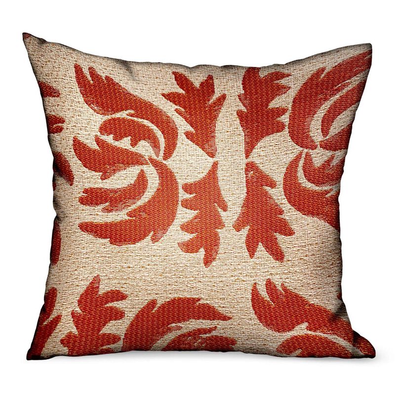 Plutus Brands Claret Leaflet Orange Paisley Luxury Outdoor/Indoor Throw Pillow image number 0