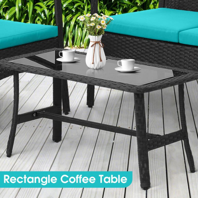Hivvago 4 Pieces Outdoor Rattan Conversation Set with Tempered Glass Coffee Table