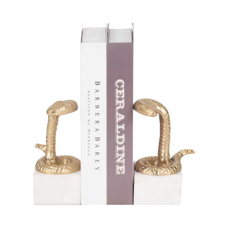 S/2 7" Snake Bookends, Gold image number 1